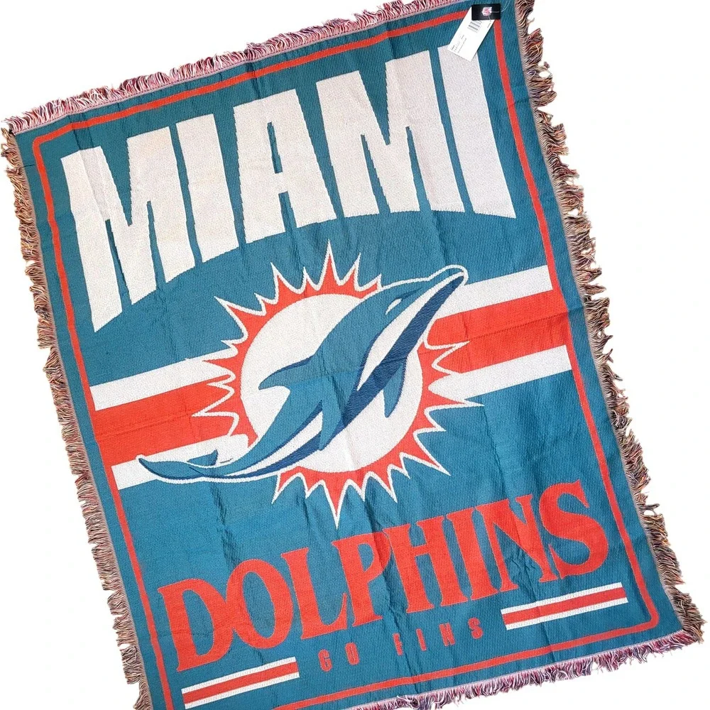 Miami Dolphins NFL Woven Tapestry 46x60 Multi Color by FOCO Fringed Edge - New